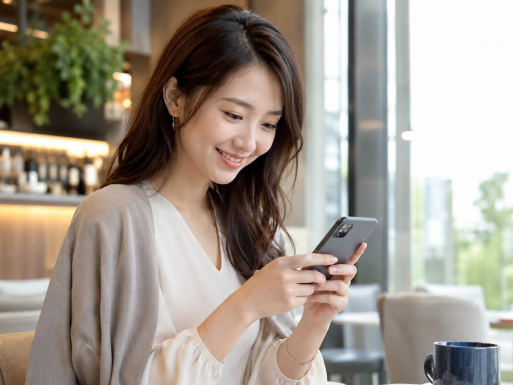 スマホを見るキレイなおねえさん
